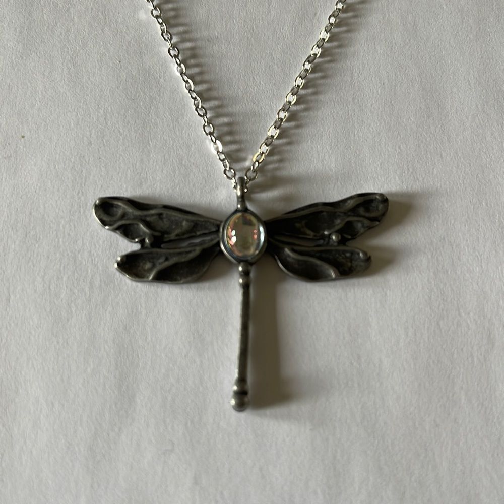 Matte Silver Dragonfly Necklace